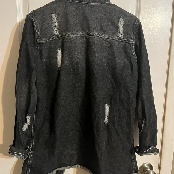 Distressed Black Denim Jacket - Picture 2 of 3